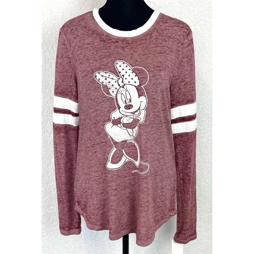 (NWT) DISNEY • Maroon/White Minnie Mouse Long Sleeve Casual Shirt, M - Picture 1 of 14